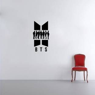 WallWonders 32 cm likable " BTS Team " Black color Vinly Wall Stickers Self Adhesive Sticker