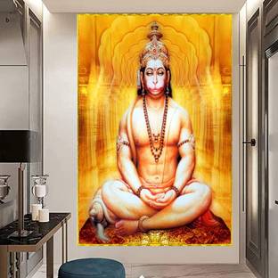 Emo 116.1288 cm Hanuman ji dhyan mudra high resolution wall sticker, mandir office,home 18x12inc Self Adhesive Sticker