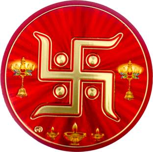 HAWAI 3 inch Swastik Gold foil Embossed Diwali Pooja Wall Decoration Self Adhesive Sticker Self Adhesive Sticker