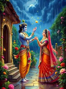 swaroopa 16.5 inch Radha krishna sticker Self Adhesive Sticker