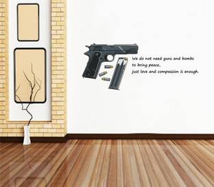 ZEN TREK 45 cm Gun With Peace Quotes Wall Stickers (PVC Vinyl,Multicolour) Self Adhesive Sticker