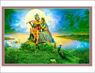 nirmal décor 48 cm krishna radha love poster size(77x48) Self Adhesive Sticker