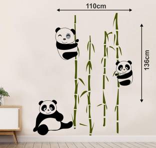 GLOBAL GRAPHICS 110 cm Panda Wall Sticker Panda playing with bamboo wall decal sticker (pvc vnyl,multicolor,size110x136cm) Self Adhesive Sticker