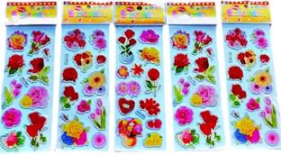 Super Easy 0.8 cm Flowers Character Puffy 3D Cute Funny Stickers ( 5 Sheets) Self Adhesive Sticker