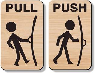 Asmi Collections 13 cm 3D Engraved Wooden Pull and Push Sign Self Adhesive Sticker