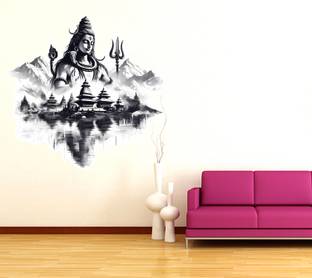 JNM ENTERPRISES 59 cm Hemalaya With Shanker ji Beautyfull Wall Sticker for Home Decor - Living Room Self Adhesive Sticker