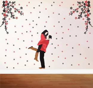 Saiii Designs 91 cm Valentine's Day Special Loving Couple Wall Sticker 83cm x 91cm Self Adhesive Sticker