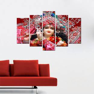 Saiii Designs 79 cm Krishna Five Piece Poster wall Covering Area-(W 79 X H 49) Self Adhesive Sticker