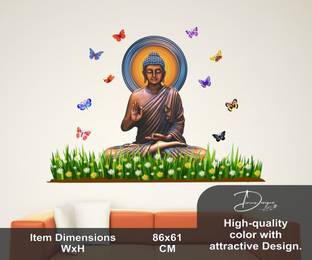 DivineDesigns 61 cm Brown Buddha with Butterflies Wall Sticker Self Adhesive Sticker