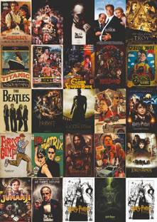 SKINFACTORY 8 inch Vintage Movies Wall Stickers Set of 25 A4 Size Wall Posters (8x11 inch) Removable Sticker