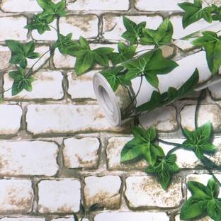 Flipkart SmartBuy 200 cm Nature White brick with Leaves Wallpaper(200CM X45CM) Self Adhesive Sticker