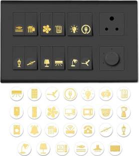 Stikor 1.5 cm Aesthetic Transparent Golden Design Switch Icon Sticker For Switch Board Sticker Self Adhesive Sticker