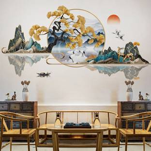 JAAMSO ROYALS 90 cm Chinese Style Feng Shui Scenery Flowers Vinyl Wall Sticker (60CM x 90CM) Self Adhesive Sticker
