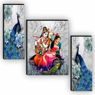 saf 3 cm Peacock And Radha Krishna UV textured self adeshive MDF painting sticker Double-sided Sticker