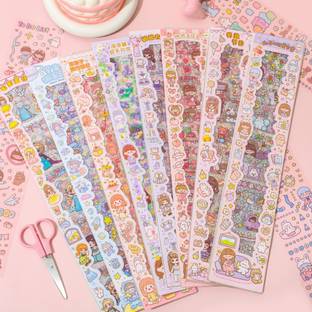 Giftiya 40 cm Decorative Cartoon Theme Kawaii Stickers - 20 PET Sheets Washi Stickers for Kids Self Adhesive Sticker