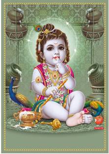 god & god's 25.4 cm Little Krishna Ji Crystal Self Adhesive Sticker