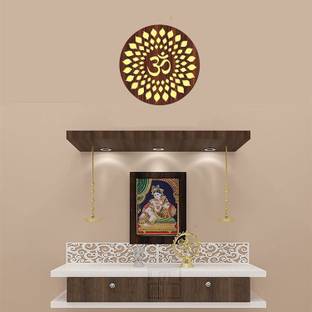 Asmi Collections 30 cm Wooden & Acrylic 3D OM (Brown & Golden) Self Adhesive Sticker