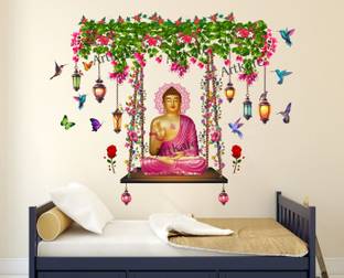 DivineDesigns 31 cm Pink Buddha Leaves, Flowers & Butterflies Wall Sticker Self Adhesive Sticker