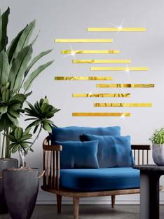 wall1ders 24 cm 30 Pcs Golden Acrylic Mirror Wall Stickers Striped Design Mirror Art Tile Self Adhesive Sticker