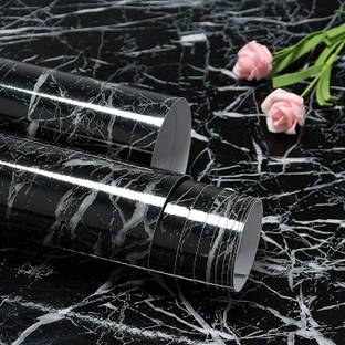 TRENDBIT 39 cm Black Marble Aluminum Foil Kitchen Stickers Oil-Proof Waterproof Wallpaper PVC Self Adhesive Sticker