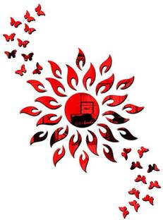 Bikri Kendra 45 cm Sun with 20 Butterfly - 3D Acrylic Glass Mirror Wall Mount Stickers Self Adhesive Sticker