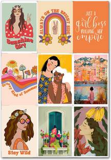 TATMODS 15.24 cm Wall Posters Aesthetic Kit with Full Side Gum (Pack of 9, Size: 4x6 inch) Reusable Sticker