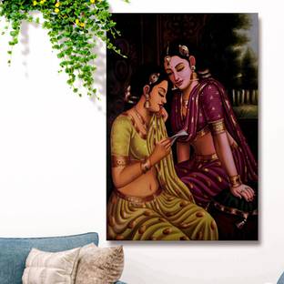 saf 36 inch Unframed Canvas Art Print Rajasthani Woman Wall sticker- for Home Décor Self Adhesive Sticker