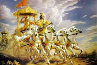 ShubhFly 48 cm Mahabharat Sticker Krishna and Arjun Mahabharata Poster for Home Decor Self Adhesive Sticker