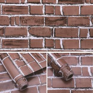 NuWallpaper 500 cm 3D Red Brick wallpaper for wall,sticker for home, Wall Sticker Wall, Brick Style Self Adhesive Sticker