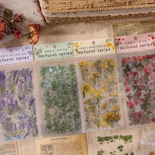 HANIYA ONLINE STORE 10 inch 12 Sheets Natural Floral Series Stickers Diy Flower Vintage Sticker Self Adhesive Sticker