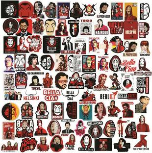 PIXELARTZ 7.62 cm Money Heist TV Show Theme DIY Vinyl Stickers for Laptop, Bikes, Phones, Guitar Self Adhesive Sticker