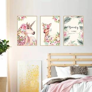 JAAMSO ROYALS 100 cm Unicorn Deer Photo Frame Wall Sticker Bedroom, Kitchen, Living Room Waterproof Wallsticker(60CM X 90CM) Removable Sticker