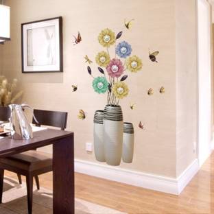 JAAMSO ROYALS 152.4 cm multi colour Flower vase Nursery Vinyl Wall decals Wall Sticker ( 60 x 90 CM) Self Adhesive Sticker
