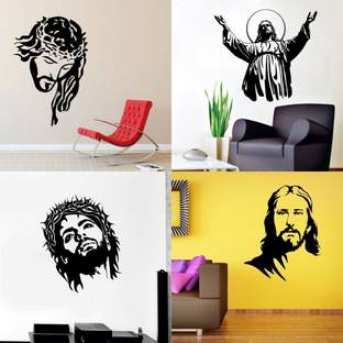 GharKraft 60 cm Combo of 4 Wall Sticker Jesus Christ-(60 X 50 Cms)Matrial Vinyl Reusable Sticker