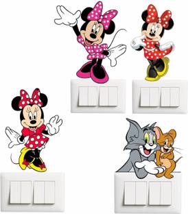 SAI DESIGNS 12 cm "Mickey mouse with Tom and Jerry"Decorative switch Board sticker size (Pack of 3) Self Adhesive Sticker
