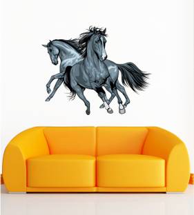 rawpockets 100 cm Duo Wild Horses Running Self Adhesive Sticker