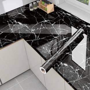 SOJITRA EXPORT 400 cm Aluminum Black Marble Foil Waterproof (200cm x 60cm) 2 Roll For Kitchen Self Adhesive Sticker