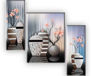 saf 18 inch Set of 3 Flower UV textured MDF painting sticker Self Adhesive Sticker