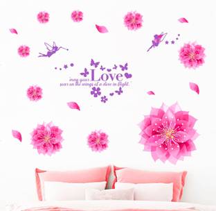 Decal O Decal 60 cm Dreamy Pink Flowers Blowing Self Adhesive Sticker