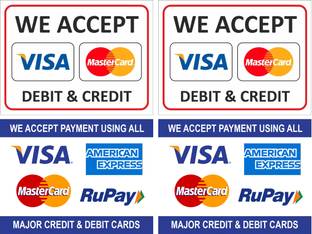 ShubhFly 21 cm We Accept Credit and Debit Cards Sticker Sign 4 Pcs 8x6 Inch Waterproof Removable Sticker