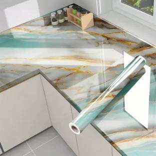 SIRTERIQ 200 cm Kitchen Wall Wallpaper Shining Marble Kitchen Sticker Self Adhesive Sticker