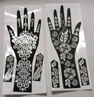 S Mark 12 cm Stencil Paper Full Hand for Both Hands,Girls,Women(Pack of 2) Non-Reusable Sticker