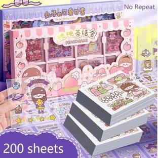 radhey preet 8 cm Cute Girl&Pet Theme Kawaii Stickers, 200Sheets, Washi&Japanese Style,RP1163(50) Self Adhesive Sticker
