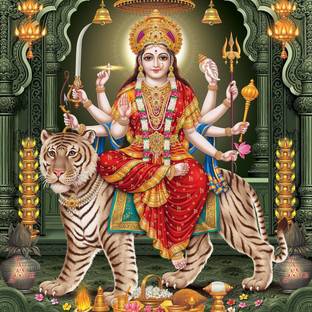 surmul 20 cm Durga Maa Photo Poster Home Décor Wall Art Puja room Living room 8x8 Inch Self Adhesive Sticker