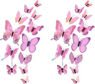 JAAMSO ROYALS 120 cm Light Pink 3D Magnet Butterefly Wall Sticker For Home D?cor (Set of 24) Self Adhesive Sticker
