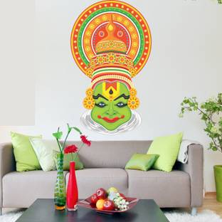 INKEDIFY 75 cm Traditional Kerala Kathakali Dance Wall Sticker Self Adhesive Sticker