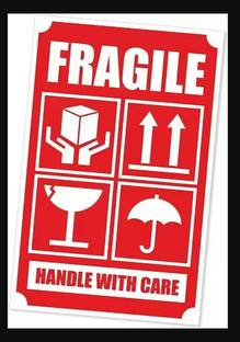 TANISHKA CREATIONS 12 cm fragle sticker red&white for protection against damage Self Adhesive Sticker