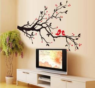 Flipkart SmartBuy 70 cm Red Love Tree Leaf Heart Birds Plum Wall Sticker ( 50 CM x 70 CM ) Self Adhesive Sticker