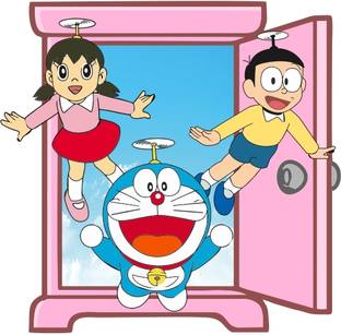 Jagvii 52 cm Cartoon Doraemon, Nobita, Shizuka In Anywhere Door Wall Sticker Self Adhesive Sticker