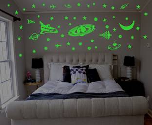 DreamKraft 25 cm Glow in the Dark Galaxy of Stars with Moon Radium Night Wall Stickers Self Adhesive Sticker